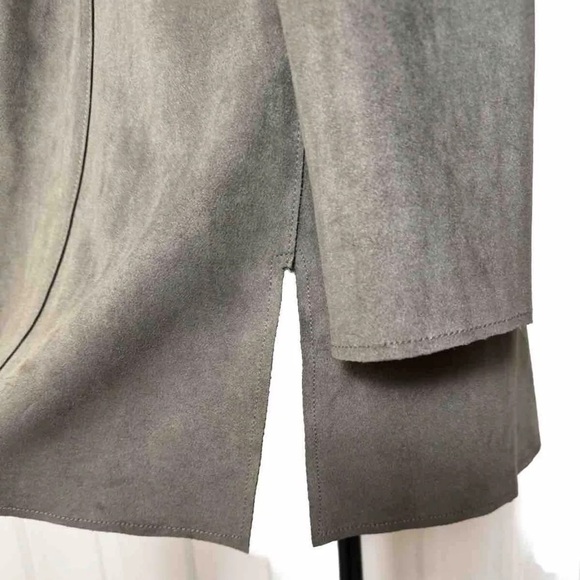 Premise Faux Leather Jacket Sz S Gray Green Open Front Minimalist Long Lines EUC - Picture 7 of 13